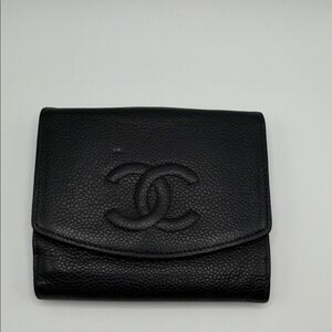 CHANEL Black Caviar Leather Timeless "CC" Compact Wallet